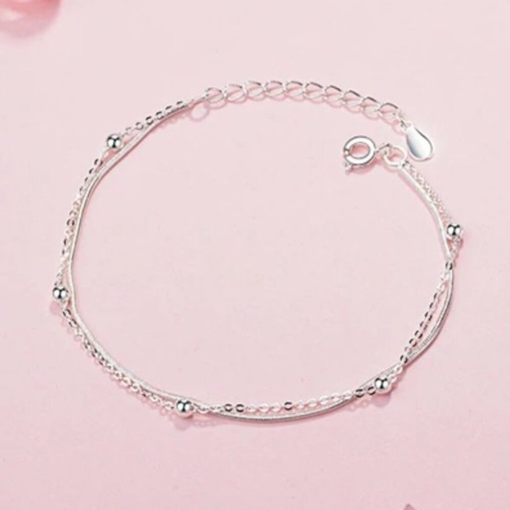 *NEW 925 Sterling Silver Layered Bead Bracelet